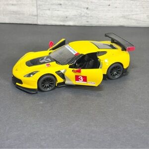 2016 Racing Yellow Corvette C7.R With Wing Spoiler 5 Inches  Kinsmart DOORS OPEN